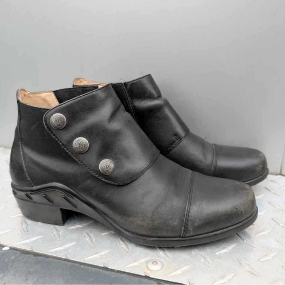 Ariat Black Leather Ankle Booties with Decorative Button Flap